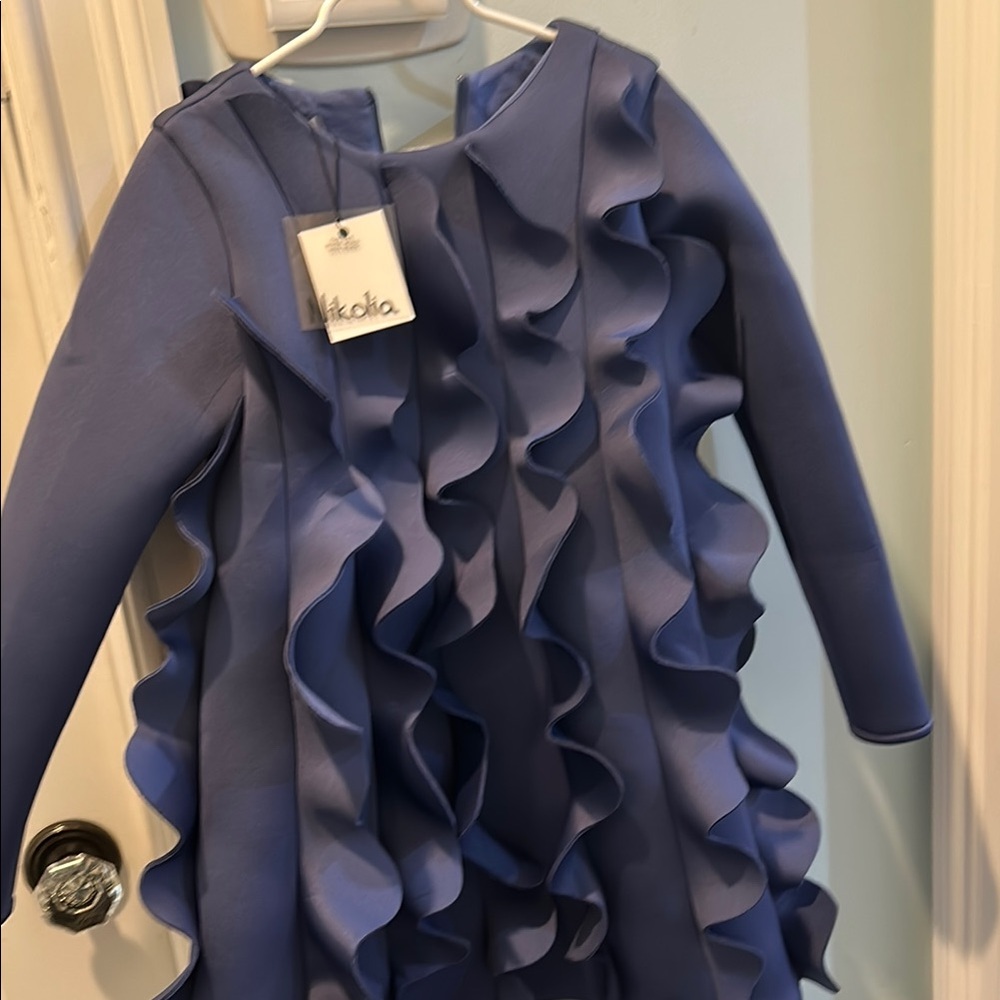 NWT Nikolia Blue Ruffled Long Sleeve Dress size 9-10